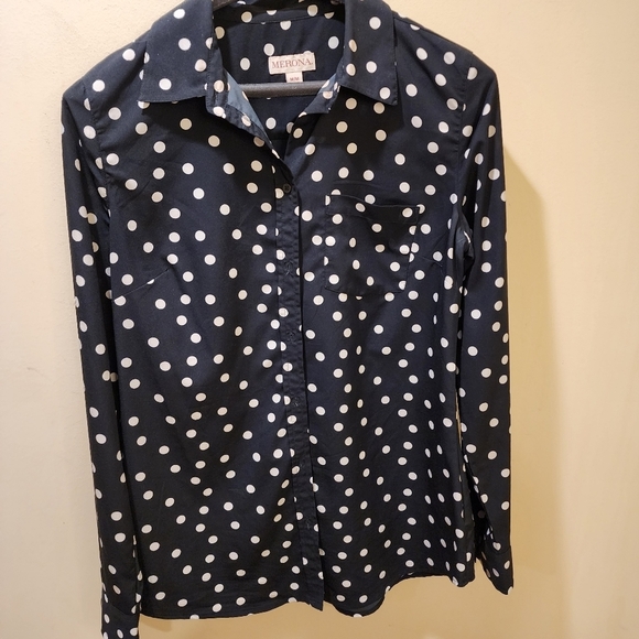 MERONA Polka Dot Black and white button Down Shirt size M - Picture 3 of 10